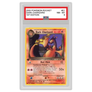 Pokemon – Team Rocket – Dark Charizard (1st Edition) – 21/82 (PSA 8 Graded Slab)